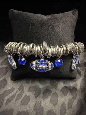 Football Charm Stretch Bracelet with Royal Blue Accents